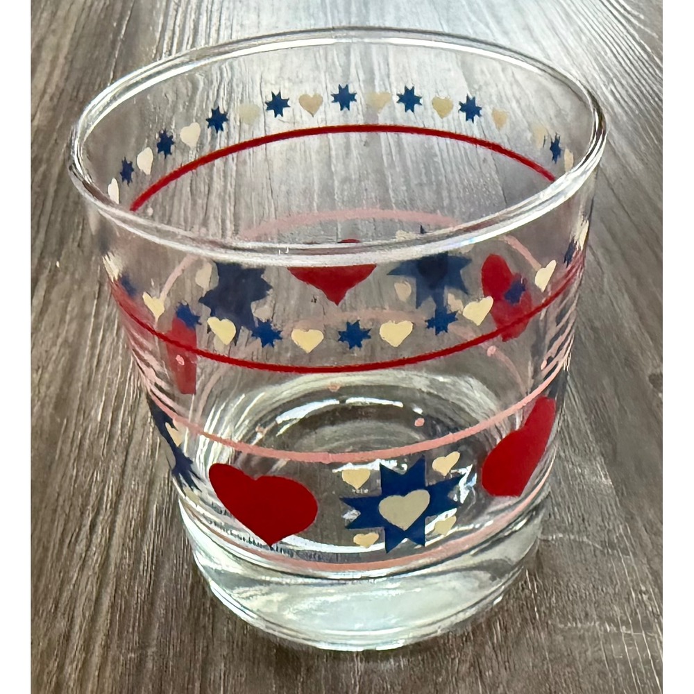 Vintage Anchor Hocking 1987 Patriotic Hearts Stars Red White Blue Tumbler Glass